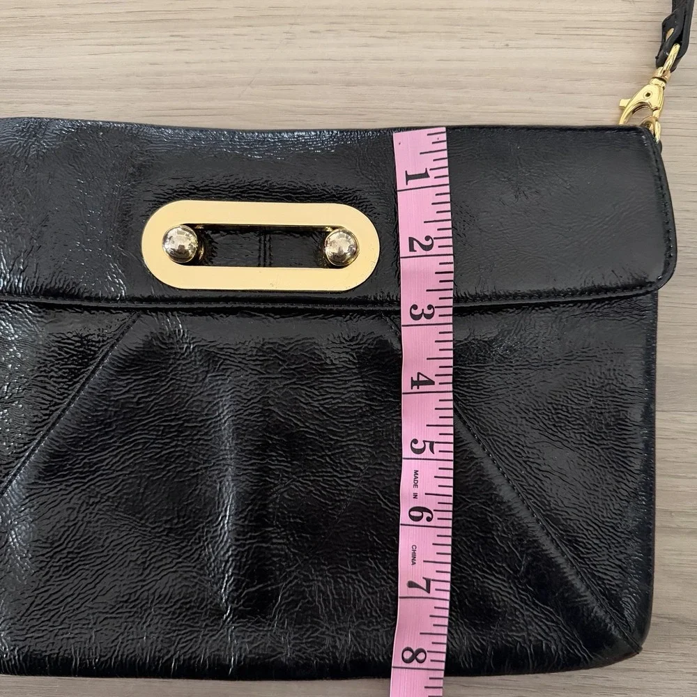 Vintage‎ HOBO International Black Patent Leather Clutch Bag Purse Shoulder Strap